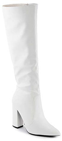 Toocool Stivali Donna Scarpe a Punta al Ginocchio Tacchi Alti Stivaletti X8056 [39,Bianco]