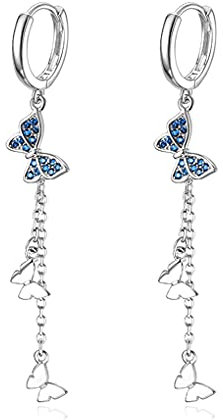 SLUYNZ 925 Sterling Silber Schmetterling Creolen Ohrringe Kette für Frauen Teenager Damen CZ Schmetterling Creolen Ohrringe Quaste