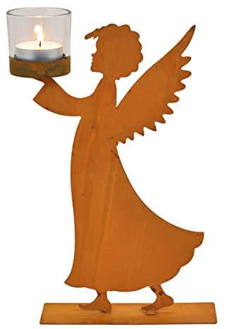 itsisa Rost Engel mit Teelichthalter H:27 cm - Rostfigur, Garten Deko, Weihnachtsdeko, Weihnachten, Advent