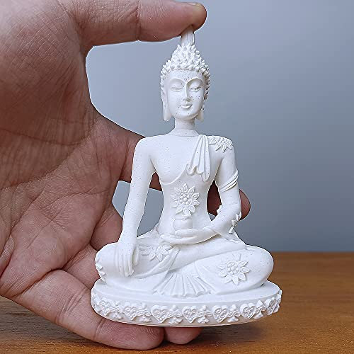 HYFAN Mini Kleine Meditations-Buddha-Statue, harmonische Yoga-Figur, Sammlerstück, Handwerk, Feng Shui-Skulptur, Dekor für Zuhause, Büro, Regal, Desktop (Weiß 2)
