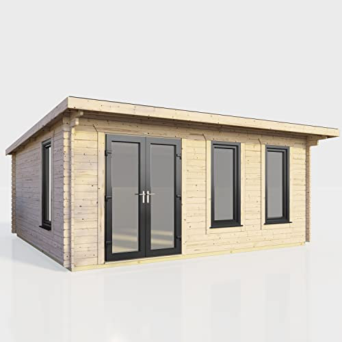 Powersheds High Grade Premium Pent Log Cabin with Double Door, EPDM Rubber Roofing, Door & Window Flexibility, made from Extra Thick Timber & Toughened Glass (Left Orientation Door)