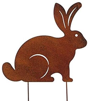 Posiwio dekorativer Deko-Stecker Garten-Stecker Hase Moppel als Flache Silhouette Metall Rostoptik (klein ca. 20 x cm hoch), Braun