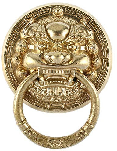 ZGJYSP Große Löwen-Türklopfer-Messing,Möbelgriffknöpfe,Torklopfer für den Außenbereich für Haustüren,Gold (Größe:24 cm breit) (24 cm breit)