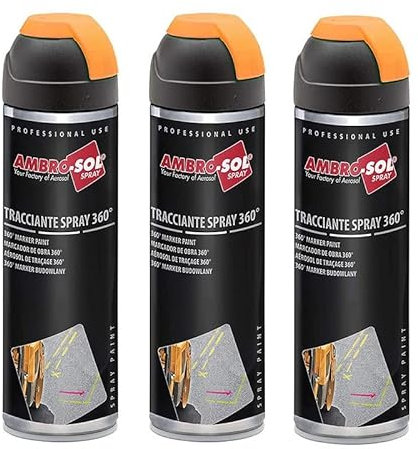 VIRSUS 3 Bombolette Vernice spray Tracciante Maker da 500ml con valvola a 360° per Uso Professionale e Domestico, per Asfalti, Muri e Legno, Essiccazione Rapida (arancio fluorescente)