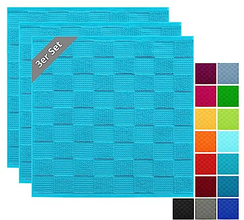 Lashuma Geschirrhandtücher 3er Set Lissabon 50x50 cm, Küchenhandtücher,Trockentücher Blau - Aquamarin