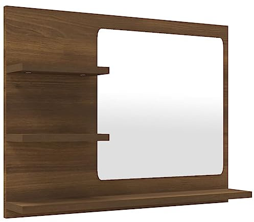 vidaXL Badspiegel, Wandschrank für Badezimmer, Badezimmerspiegel mit 3 Ablagen, Spiegel Schminkspiegel Bad Badmöbel, Braun Eichen-Optik Holzwerkstoff