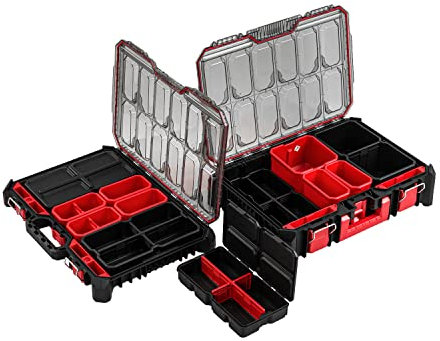 Sortimentskasten 2in1 Organizer 54,3 x 39 x 20 cm – Premium Kleinteilemagazin Praktischer Sortierkasten mit Transparent Deckel für Schrauben Kappen Bohrer Kleines Werkzeug Sehr haltbar