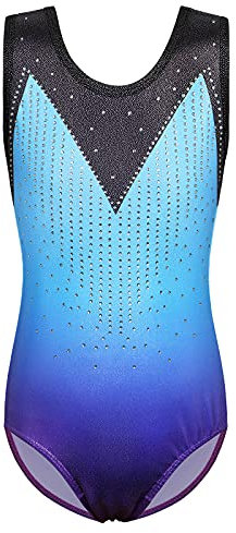 ZNYUNE Gymnastikanzug für Kinder, glitzernd, Farbverlauf, 3–14 Jahre, B251, Blau und Lila, 12 A