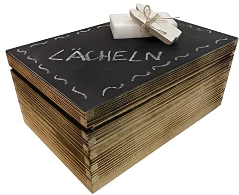 WoodGall Holzkiste mit Deckel groß 30×20×13cm – Aufbewahrungsbox Holz mit Deckel zu Hause – Holzbox Kiefer Geflammt – Spielzeug Kiste Holz – Idee für eine Geschenkbox - Deckel als Kreidetafel