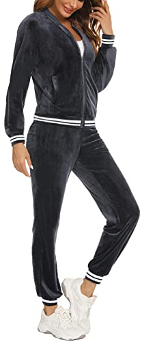 Enjyam Träningsdräkter Kvinnor Chandal Full Sportig Hoodie T-shirt Långärmad och Byxor Casual Yoga Löpning Fitness Sportkläder med Randig 2 stycken, B, XL