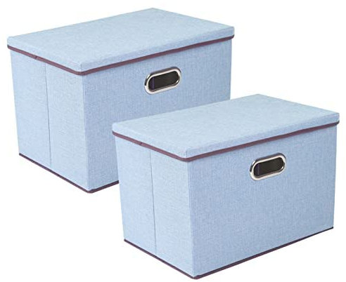 Youyijia 2 Pack Storage Boxes with Lids 45x30x30cm Large Collapsible Storage Baskets for Shelves Foldable Linen Fabric Storage Bins with Handle Cube Storage Unit for Organizing Clothes Blue