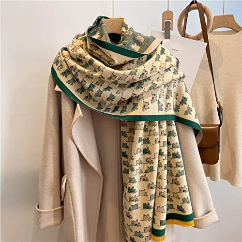 Bysonglezai Schal Damen Schals Halstuch Herren Mütze Frühling Herbst Winter Imitation Cashmere Schal Schals Für Frauen Winter Verdickung Warme Quaste Damen Schal 65Cmx180Cm Ricegreen