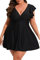 Smismivo Plus Size Swimwear for Women Sleeve One Piece Swim Dress Tummy Control Swimsuit Ruffle Swim Skirt Curvy Swimdress Full Coverage Swimming Costume (Black)