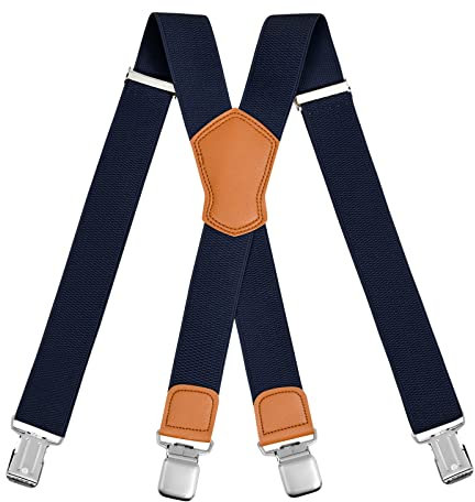 ACWOO Hosenträger für Herren, Hosenträger Herren Extra Stark Breit 4 Cm, Einstellbar und Elastisch Einheitsgröße Hosenträger Damen mit Sehr Starken 4 Metall Clips, Hosenträger Navy blau