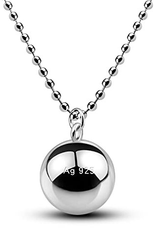 Dankadi Collier Fin et Pendentif Grelot Rond en 925 Argent, Bola de Grossesse Lisse Appeleur D'anges Chaîne Longueur 45-50-55-60-65CM Cadeau de Bijou Musical pour Femme Enceinte(18 inch, Bead Chain)