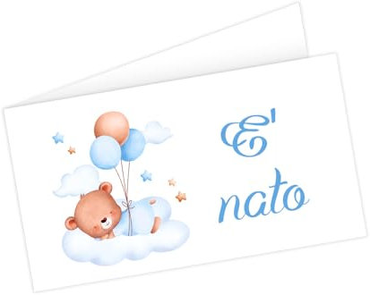 Cormar BIGLIETTINI BOMBONIERA Nascita Bimbo da 45 PZ Personalizzati Tagliati Pronti all'Uso