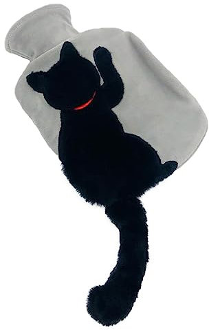 Niedliche Katzen-Wärmflasche mit Plüschbezug, 1 L, Zum Aufwärmen und Wiedereinfrieren, mit Strickbezug Zur Schmerzlinderung, Heiß-Kälte-Therapie(A2)