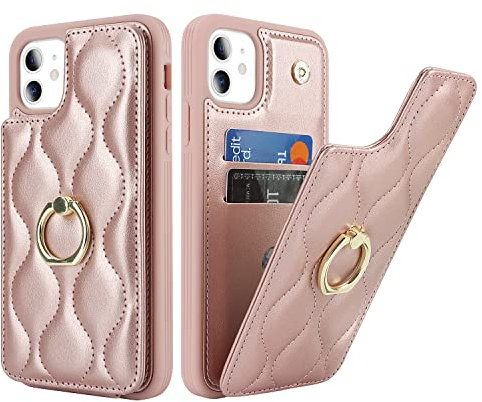 SailorTech iPhone 11 Hülle mit Kartenhalter für Frauen, iPhone 11 Handyhülle Ring-Ständer [Kartenfach] [Standfunktion] Niedliche und modische Tasche für iPhone 11-Roségold