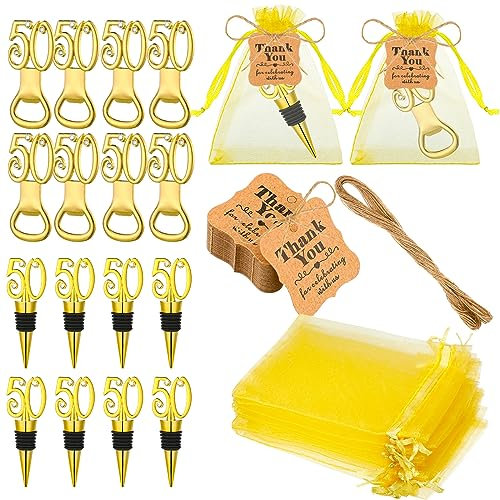 Tioncy 24 Pack 50th Birthday Party Favors for Guests Wine Stopper Bottle Openers With Tags and Mesh Bags Wedding Anniversaries Souvenirs Gifts Decorations (BOO-Tioncy-6882)