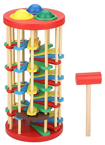 Alomejor Colorful Wooden Knock Ball Ladder Toy Colorful Wooden Tower Toy Hand-Eye Coordination Training for Kids Children Gift