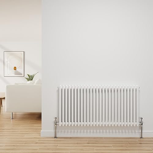 NRG Traditional Radiator Gloss White Cast Iron 3 Column Horizontal Central Heating Bathroom Radiators 600x1192mm