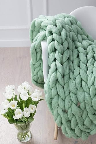 Plaid Grosse Maille, Couverture en Tricot Chunky, éPaisse Ultra Douce Faite à La Main, Confortable et Chaud, Canapé-Lit, DéCoration Cadeau (Color : Green, Size : 50x