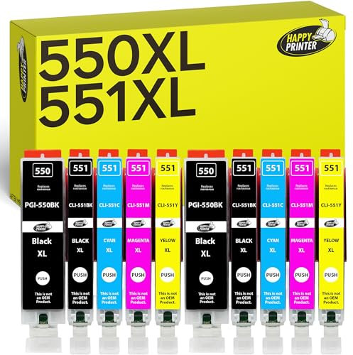 Happy Printer 10 XL Patronen kompatibel mit Canon PGI 550 CLI 551 passend für Pixma IP7250 IX6850 MG5450 MG5550 MG5650 MG5655 MG6450 MG6650 MX725 MX925