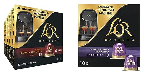 L'OR - Capsules XXL - Double Barista Selection - Intensité 13 - Corsé & Capsules XXL - Lungo Profondo - Intensité 8 - Compatibilité Exclusive L'OR BARISTA® - 5 lots de 10 capsules aluminium