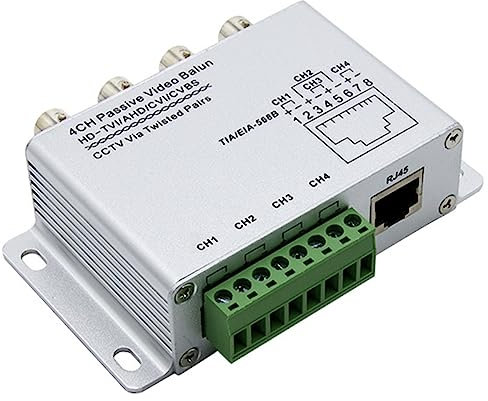 Erpmlyo Balun VidéO Passif 4CH pour CaméRas TVI CVI AHD CCTV Via Paires TorsadéEs Balun VidéO UTP éMetteur-RéCepteur 4CH BNC vers UTP RJ45