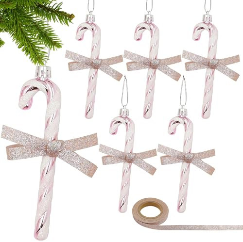 WANYIG 6 Stück Weihnachtsbaum Deko Zuckerstangen Tannenbaumschmuck Weihnachtsbaum Anhänger Weihnachtsbaumschmuck Weihnachtsschmuck Christbaumschmuck Ornamente Xmas Tree Hanging (Rosa)