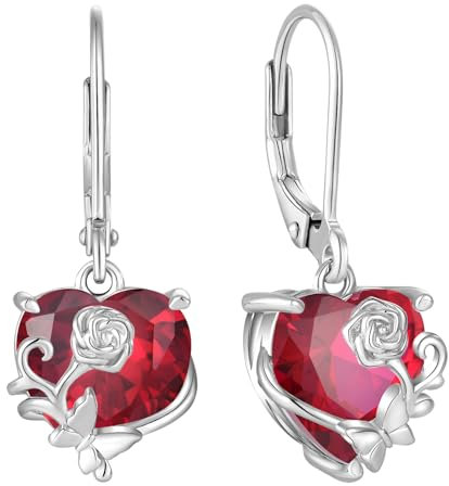 YL Orecchini Cuore Rosa Farfalla in argento 925 con Orecchini rubino in pietra di nascita di luglio per Donna Mamma