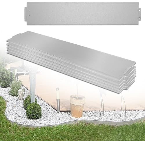 FIVMEN 5M Rasenkante Verzinkt Metall Mähkante Beeteinfassung mit Schnalle Beetumrandung, Flexible Schneidebar Gartenpalisade, Silber (5pcs, 100x18cm)