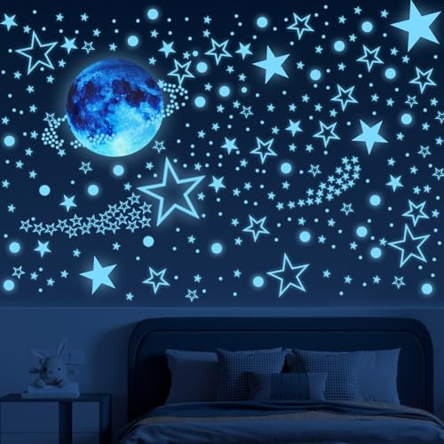 SANNIX 999 Stück fluoreszierende Sterne, Wandbilder Kinderzimmer, selbstklebend, Wandaufkleber, leuchtende Sterne, Deckendekoration, für Wand, Schlafzimmer, Wohnzimmer