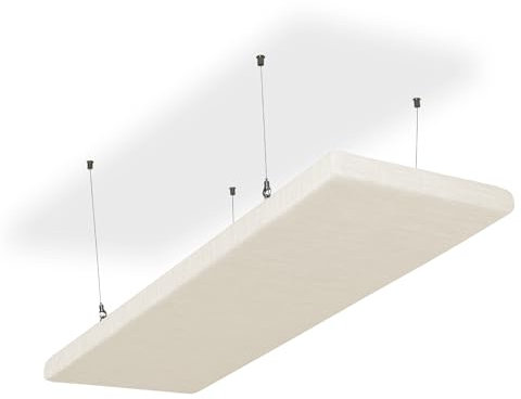 SILENT4® Schallabsorber Decke 114x33x5cm Akustikbild Akustikpaneele aus Akustikvlies, Seilmontage, messbar verbesserte Raumakustik durch Akustikplatten mit waschbarem Stoffbezug in Cremeweiß