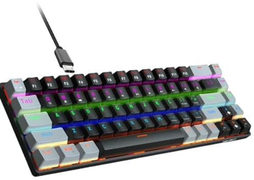 68 Keys Keycap RGB Lighting Effect Metal Panel Gaming Mechanical Keyboard Grey/Black/Red Switch/Blue Switch (Black/Blue Switch)