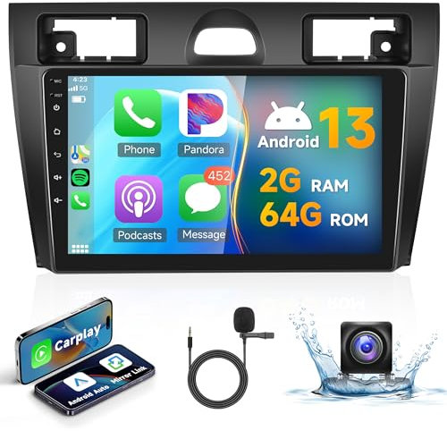 2G+64G Wireless Carplay Android 13 Autoradio 2 Din für Ford Fiesta Mk5 Mk VI 2002-2008 mit Android Auto Navi GPS WIFI 9 Zoll Autoradio mit Mirror Link Bluetooth FM/RDS/DAB+/OBD2/DVR/SWC Rückfahrkamera