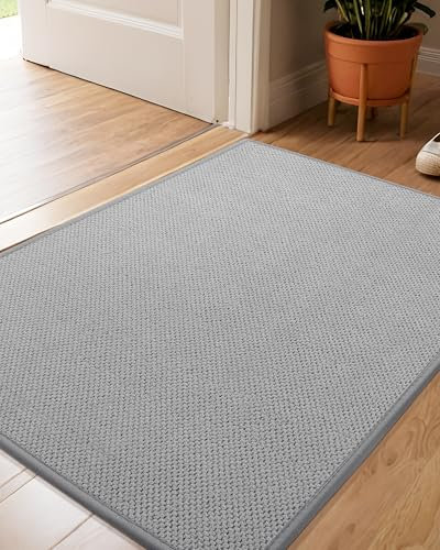 COLOR&GEOMETRY Door Matts Indoor 61x92 cm, Doormat Indoor Non-slip Dirt Trapper, Absorbent Inside Entrance Rug, Washable Low Profile Front Door Mats for Entryway, Light Grey(Rolled-up NO Creases)