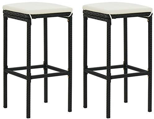Juroupi Barhocker mit Kissen 2 STK. Schwarz Poly Rattan BarstüHle KüChe Bar Stools Barhocker HöHenverstellbar