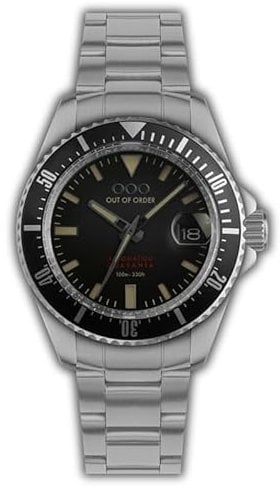 Out of Order Automatisch Quartett Schwarz – Ultra Brushed Stahl Datumsanzeige Schwarz Herrenuhr, silber / schwarz, Armband