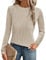 Gemulate Tops for Women Trendy Dressy Long Sleeve Ladies Fall Winter Clothes Crewneck Solid Basic Womens Clothing Loose Textured Blouses Outfits Beige M