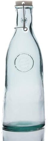 Authentic Recycled Glass 1L Bottle - Vintage Traditional Style with Swing Top Lid/Cap/Closure - Perfect for Serving and Storing Liquids, Water, Juice, Cordial, Wine