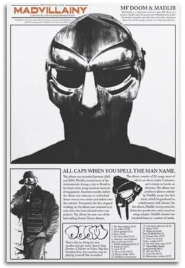 FGTGWFC Madvillainy Madvillainy Album-Cover-Poster, Musikposter, Leinwand, Wandkunst, Poster, Schlafzimmer-Dekor, Jugendhaus-Dekoration, Kunst, 40 x 60 cm, ungerahmt, 25