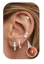 JeweBella 4 Paar Hypoallergen Ohrringe Gold/Silber für Damen Mädchen - Kleine Medizinische Ohrstecker, Creolen Silber Chirurgenstahl Zirkonia Knorpel Set für Mehrere Piercings