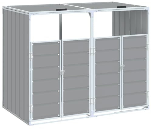 vidaXL Rangement à roulettes pour poubelles pour deux bacs gris acier, rangement de poubelles, rangement de poubelles de jardin, hangar à poubelles