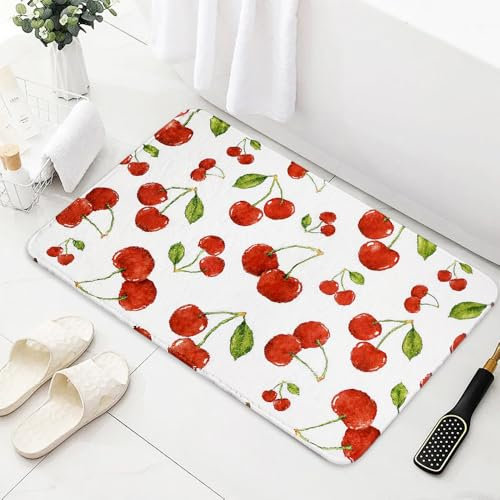 AIBIIN Cherry Badematte, niedliche rote Früchte, rutschfest, weiche Mikrofaser, saugfähig, Wasser-Badematte für Badezimmer, maschinenwaschbar, Badezimmer-Bodenmatte, 50 x 80 cm