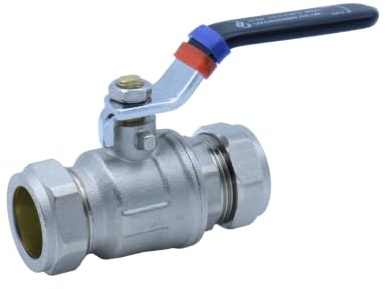 Ball Valve Black Full Bore Lever Compression, 15mm, 22mm and 28mm, Chrome Plated Brass BVL22B (22mm, 1)