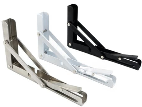 XUCZHAI Klappkonsole 2 Teile/Satz Edelstahl Dreieck Regal Halterung Wand Regal Halterung Dreieck Halterung Partition Billy Klapp Halterung FüR Regale Wandmontage(White-10inch)