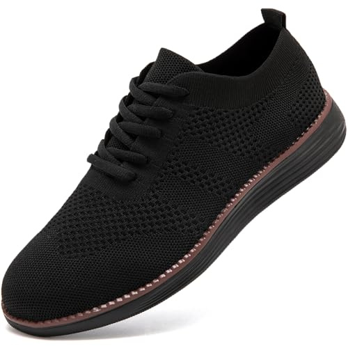 Mens Trainers Slip on Shoes Casual Walking Sneakers Business Trainers | Lightweight|Summer|Formal|Oxford|Business|Breathable|Mesh|Comfortable|All Black