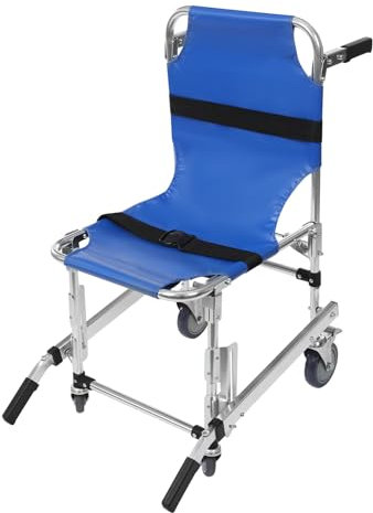 Faltbarer EMS Treppenstuhl aus Aluminiumlegierung mit PVC-Sitzfläche, Klappbar Senioren Evakuierungsstuhl mit 2 Sicherheitsgurte, Tragbarer Treppensteiger Rollstuhl Treppenlift 160kg Tragfähigkeit