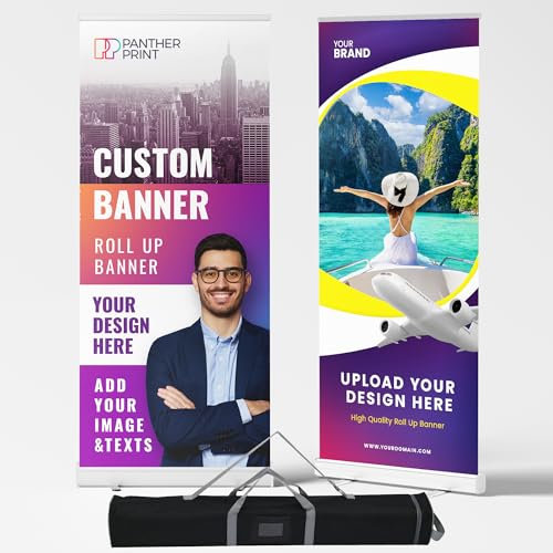 Personalisierbares Rollbanner – Business-Klimmzug-Display mit gedruckter Grafik – tragbares Ausstellungs- und Messebanner für Veranstaltungen, Business, Marketing – Tragetasche und Ständer inklusive